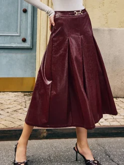 COMMENSE Metal-Detail Pleated Faux Leather Skirt* Skirts|Bottoms