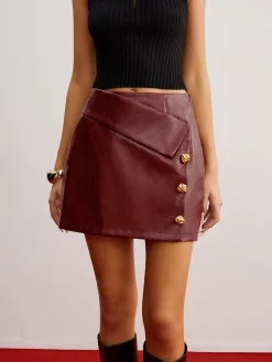 COMMENSE Metal-Detail PU Leather Zipper Skirt* Skirts|Bottoms