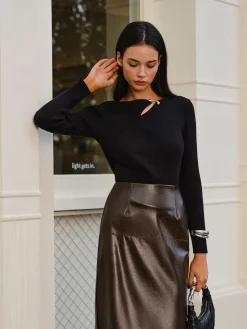 COMMENSE Metal-Detail Ribbed Slim Sweater* Sweater Tops|Sweaters & Cardigans