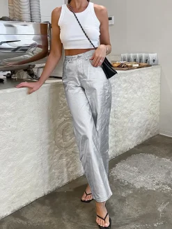 COMMENSE Metallic Leather Straight Leg Pants* Pants|Bottoms