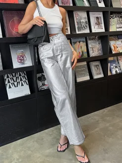 COMMENSE Metallic Leather Straight Leg Pants* Pants|Bottoms