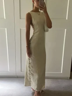 COMMENSE Metallic O-Ring Cutout Long Dress* White Dresses|Vacation Dresses