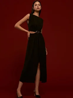 COMMENSE Metal-Ring Cutout Pleated Dress* Casual Dresses|Cocktail & Party Dresses