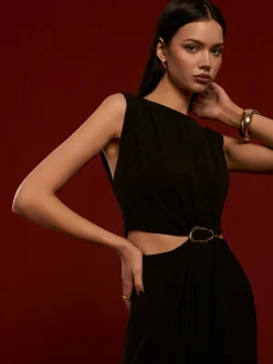 COMMENSE Metal-Ring Cutout Pleated Dress* Casual Dresses|Cocktail & Party Dresses