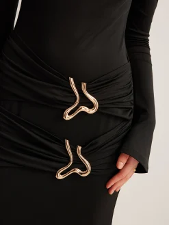 COMMENSE Metal-Ring Pleated Jersey Dress* Black Dresses|Cocktail & Party Dresses