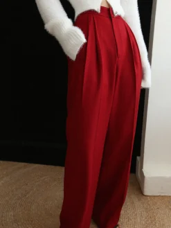COMMENSE Middle Waist Pleated Tape Pants* Long Sleeve Sets|Pants