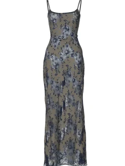 COMMENSE Midnight Garden Lace Up Cami Long Dress* Casual Dresses|Vacation Dresses