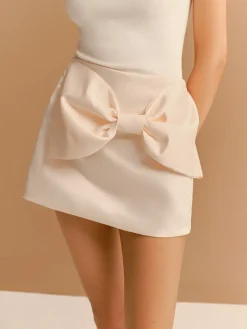 COMMENSE Mid-Waist Bow Decor A-Line Mini Skirt* Bottoms