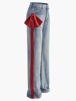 COMMENSE Mid-Waist Bow-Decor Denim Jeans* Denim|Bottoms