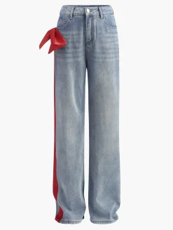 COMMENSE Mid-Waist Bow-Decor Denim Jeans* Denim|Bottoms