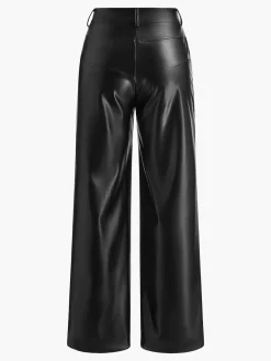COMMENSE Mid-Waist Button PU Leather Pants* Pants|Bottoms
