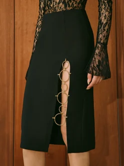 COMMENSE Mid-Waist Circle-Ring Split Skirt* Bottoms
