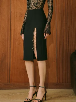 COMMENSE Mid-Waist Circle-Ring Split Skirt* Bottoms