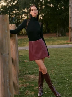 COMMENSE Mid-Waist Faux Leather Back-Zipper Mini Skirt* Matching Sets|Bottoms