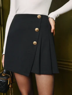 COMMENSE Mid-Waist Metal-Detail Pleated Zipper Skirt* Bottoms