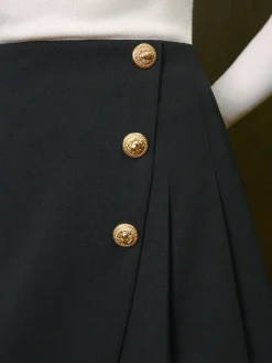 COMMENSE Mid-Waist Metal-Detail Pleated Zipper Skirt* Bottoms