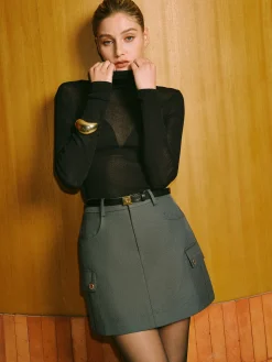 COMMENSE Mid-Waist Pockets A-Line Skirt With Belt* Bottoms