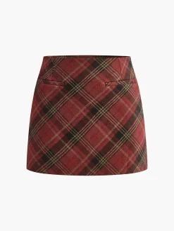 COMMENSE Mid-Waist Side-Zipper Checked Skirt* Skirts|Bottoms