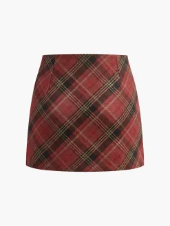 COMMENSE Mid-Waist Side-Zipper Checked Skirt* Skirts|Bottoms