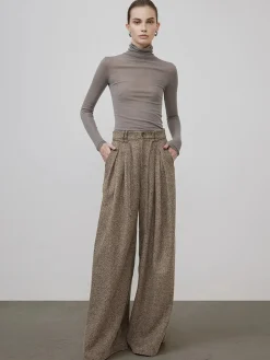 COMMENSE Mid-Waist Tweed Pleated Wide-Leg Pants* Bottoms