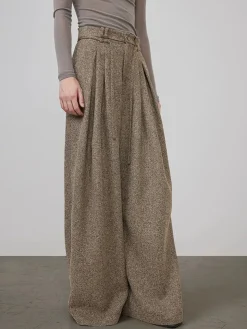 COMMENSE Mid-Waist Tweed Pleated Wide-Leg Pants* Bottoms