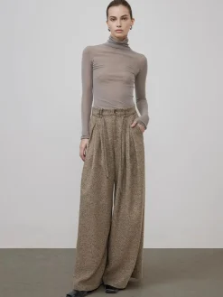 COMMENSE Mid-Waist Tweed Pleated Wide-Leg Pants* Bottoms