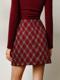 COMMENSE Mid-Waist Tweed Zipper Skirt* Bottoms