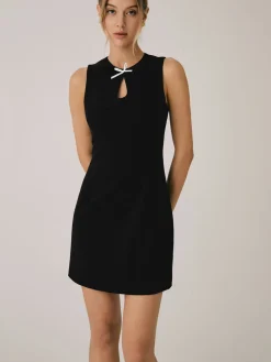 COMMENSE Mini Bow Decorated Short Dress* Black Dresses|Casual Dresses