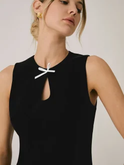 COMMENSE Mini Bow Decorated Short Dress* Black Dresses|Casual Dresses