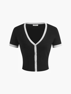 COMMENSE Minimalism Contrast Trim Sweater Skirt Set* Sweater Tops|Skirts