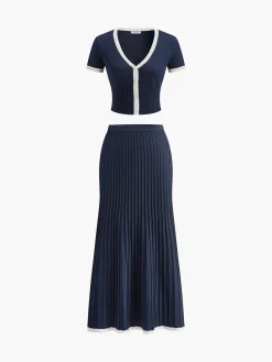 COMMENSE Minimalism Contrast Trim Sweater Skirt Set* Sweater Tops|Skirts