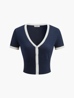 COMMENSE Minimalism Contrast Trim Sweater Skirt Set* Sweater Tops|Skirts