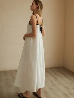 COMMENSE Minimalism Contrast Trim Long Dress* White Dresses|Casual Dresses