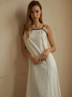COMMENSE Minimalism Contrast Trim Long Dress* White Dresses|Casual Dresses