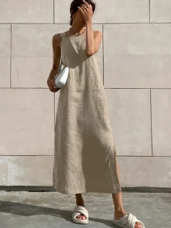 COMMENSE Minimalism Cotton Cami Long Dress* Casual Dresses|Vacation Dresses