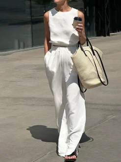 COMMENSE Minimalism Solid Split Pants Set* Pants Sets|Matching Sets