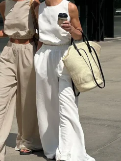 COMMENSE Minimalism Solid Split Pants Set* Pants Sets|Matching Sets