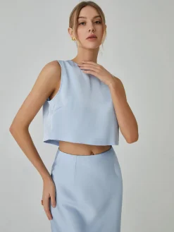 COMMENSE Minimalism Stain Split Cropped Top* Crop Tops|Tank Tops & Camis