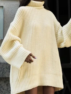 COMMENSE Minimalism Turtleneck Short Sweater Dress* White Dresses|Sweater Dresses