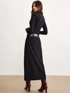 COMMENSE Minimalist Belted Jersey Dress* Black Dresses|Work Dresses
