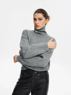 COMMENSE Minimalist Button Turtleneck Sweater* Sweater Tops|Sweaters & Cardigans