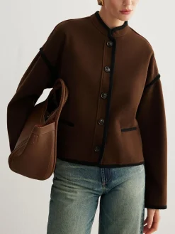 COMMENSE Minimalist Contrast Trim Tweed Jacket* Outerwear|Jackets