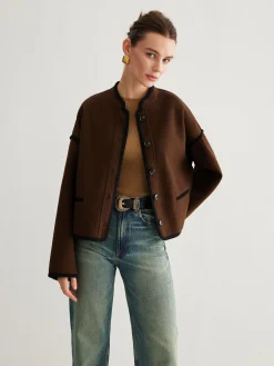 COMMENSE Minimalist Contrast Trim Tweed Jacket* Outerwear|Jackets