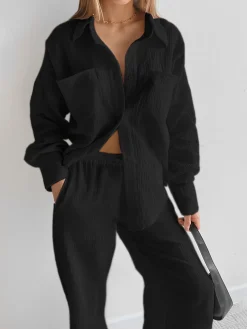 COMMENSE Minimalist Cotton Two Piece Pants Set* Pants Sets|Long Sleeve Sets