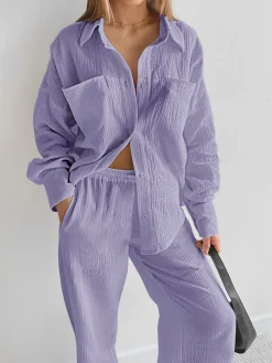 COMMENSE Minimalist Cotton Two Piece Pants Set* Pants Sets|Long Sleeve Sets