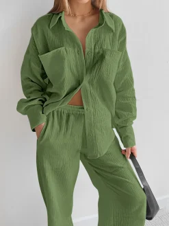 COMMENSE Minimalist Cotton Two Piece Pants Set* Pants Sets|Long Sleeve Sets