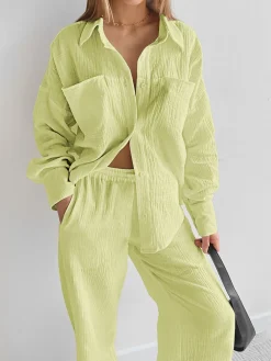 COMMENSE Minimalist Cotton Two Piece Pants Set* Pants Sets|Long Sleeve Sets