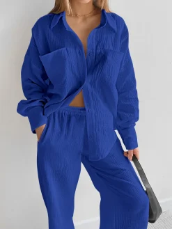 COMMENSE Minimalist Cotton Two Piece Pants Set* Pants Sets|Long Sleeve Sets
