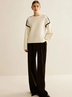COMMENSE Minimalist Embroidered Trim Sweater* Sweater Tops|Sweaters & Cardigans