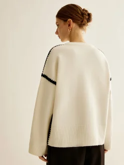 COMMENSE Minimalist Embroidered Trim Sweater* Sweater Tops|Sweaters & Cardigans